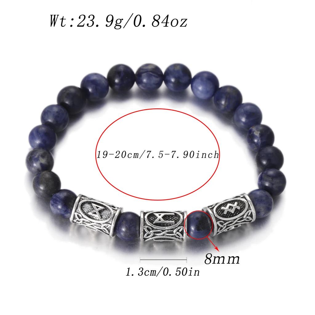 Браслет мужской Викинг Руны Норвегии Камень 8 мм Натуральный Нефрит Содалит Бирюза Бусины Лавы Украшения Браслеты Мужские Pulseras