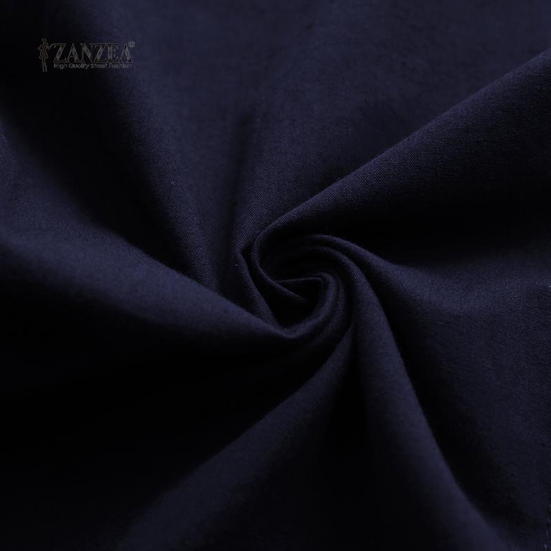 ZANZEA Vintage Women Lapel Neck Button Front Tunic Shirts Loose Casual Long Sleeve Irregular Blouse Tops