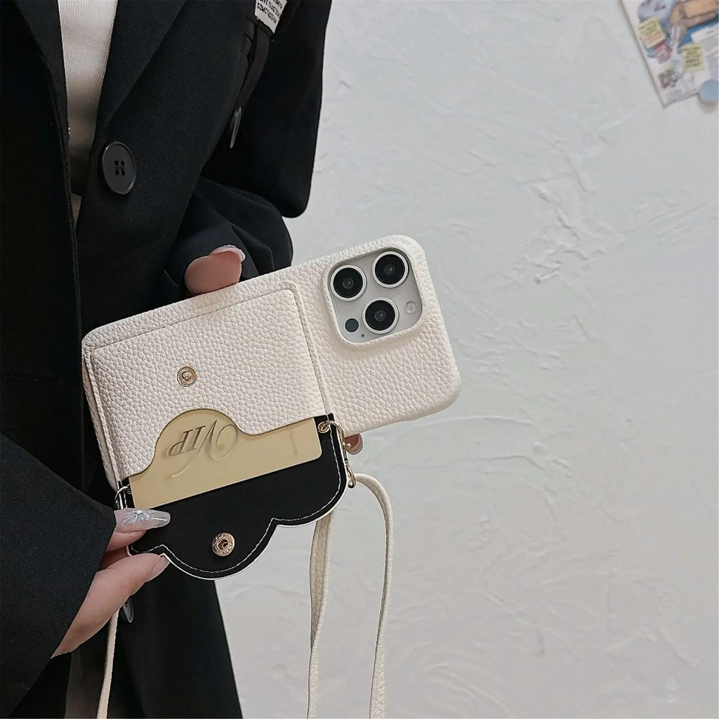 Crossbody Leather Cover for IPhone 16 15 14 13 12 11 Pro Max Plus Phone Case with Card Holder Lanyard Strap Neckband Wallet