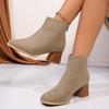 Большой размер короткие ботинки женские осень и зима новая мода круглый носок толстый каблук высокий каблук задняя молния ботинки Мартин