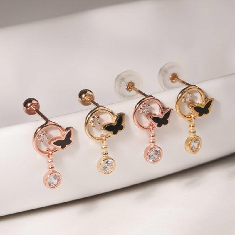 JEWNEL 14K Moon Butterfly Drop Piercing Earrings