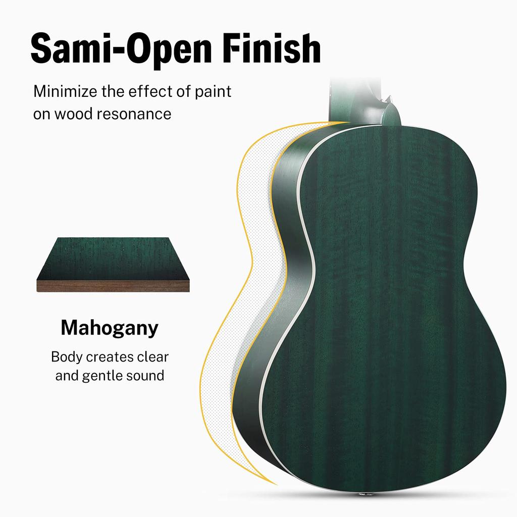 Donner Ukulele Concert Beginner 23 высококачественных полированных аксессуаров, включая мягкий чехол и зеленый набор, дюймы, дерево, отделка, тюнер из 6 предметов,
