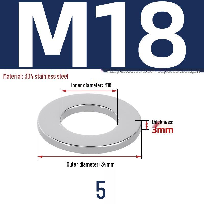 Утолщенная плоская шайба из нержавеющей стали 304 - Размеры M3-M12