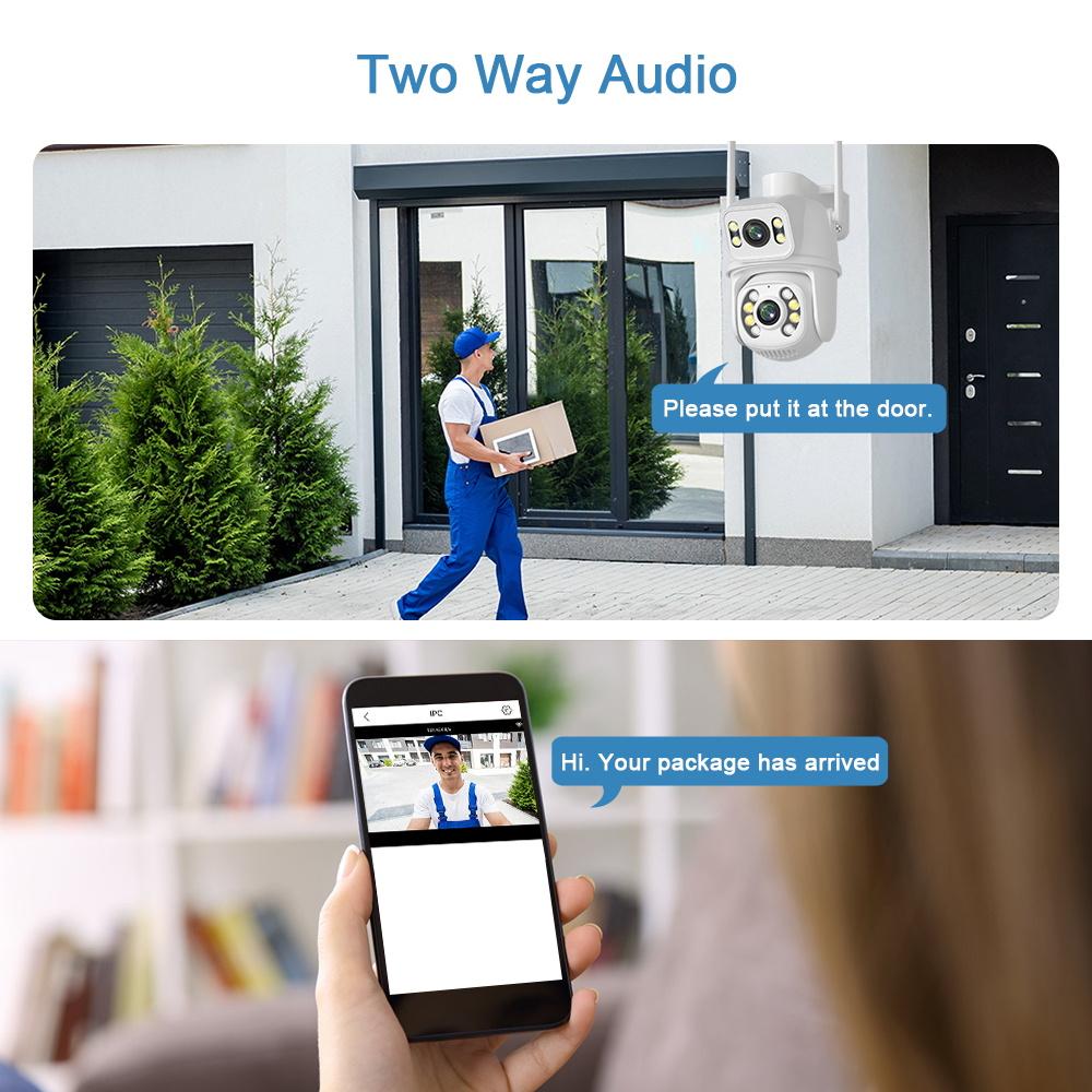 New EU 8MP 4K WIFI IP Camera PTZ Dual Lens with Dual Screen Ai Human Detect Night Vision Outdoor Wifi Surveillance Camera ICsee CCTV Video