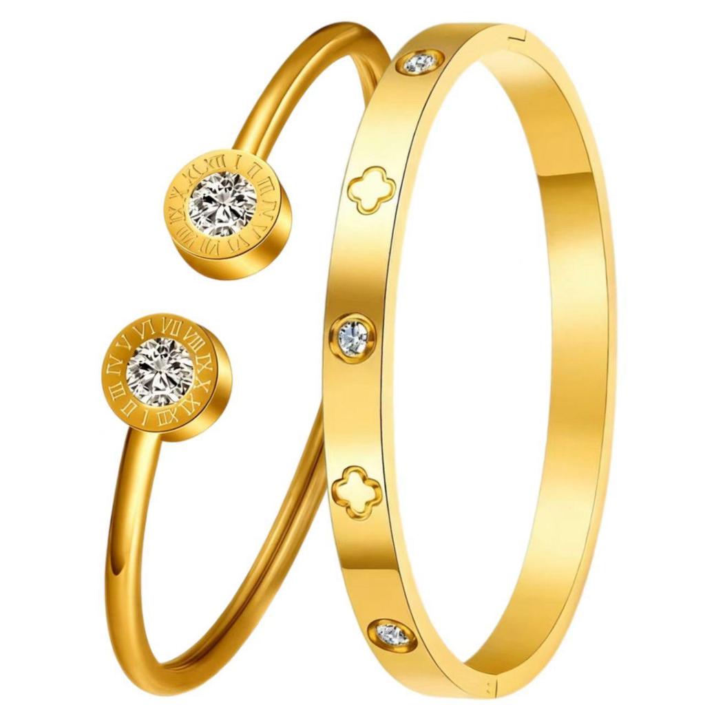 Elegant Roman Numeral Intertwined Titanium Steel Bracelet for Women - Diamond Inlaid, Double Layer, Colorfast Jewelry