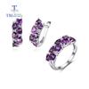 100% Natural Africa Amethyst Jewelry Set Real Gemstone Clasp Earring and Ring 925 Sterling Silver for Women Gift Daily Wear