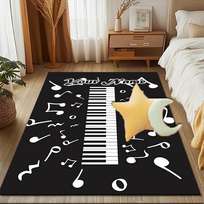 1PC Custom Name Music Notes Keyboard Art Theme Floor Mat Ideal for Living Room, Game Rooms, Office, Bedroom Floor Mat Design