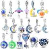 Original Charms Copper Blue Moon Stars Sun Rockets Astronauts Hearts Beads Fit Bracelet Women Diy Romantic Gift Jewelry