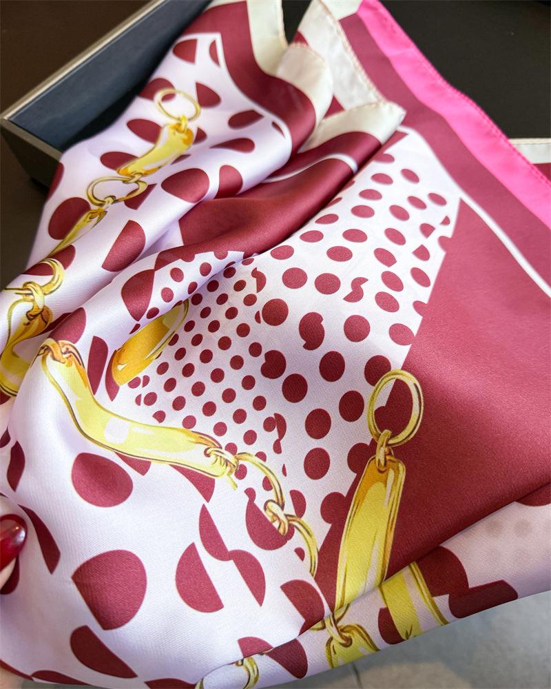 Chain Dot Silk Square Scarf Women Luxury Print Kerchief Soft Satin Hairband Hands Bag Ribbon Foulard Hijab Neckerchief Headband