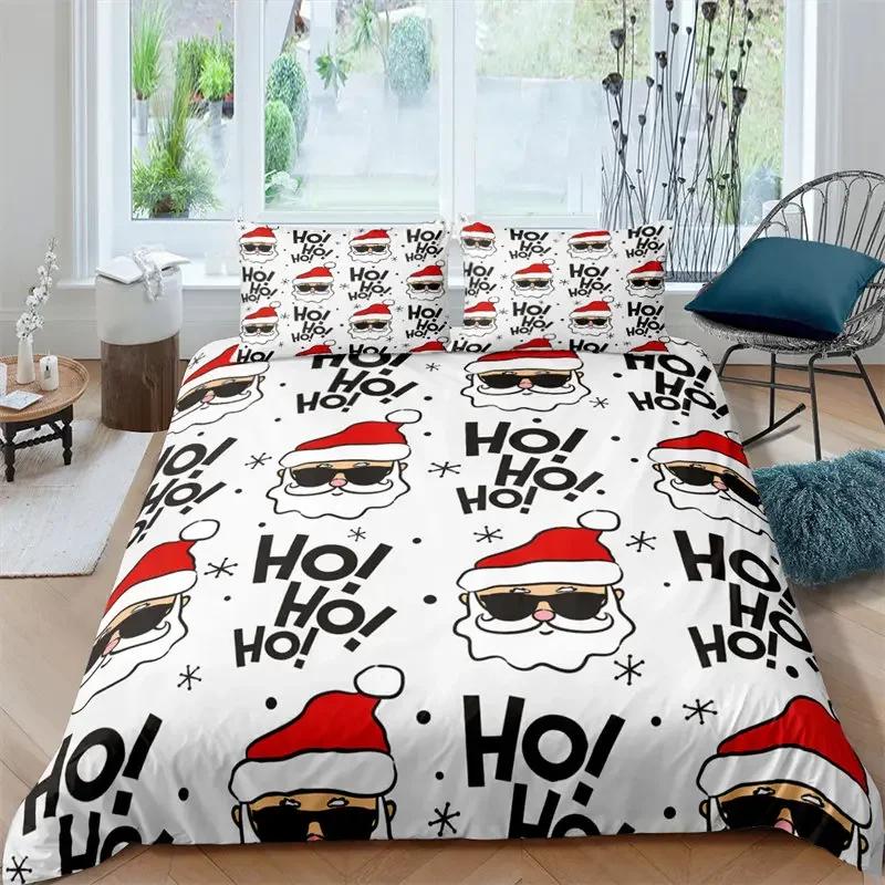 Santa Claus Pattern Bedding Set Christmas Deer Duver Cover Set for Kids Boys Girls Quilt Cover Queen Polyester Comforter Cover