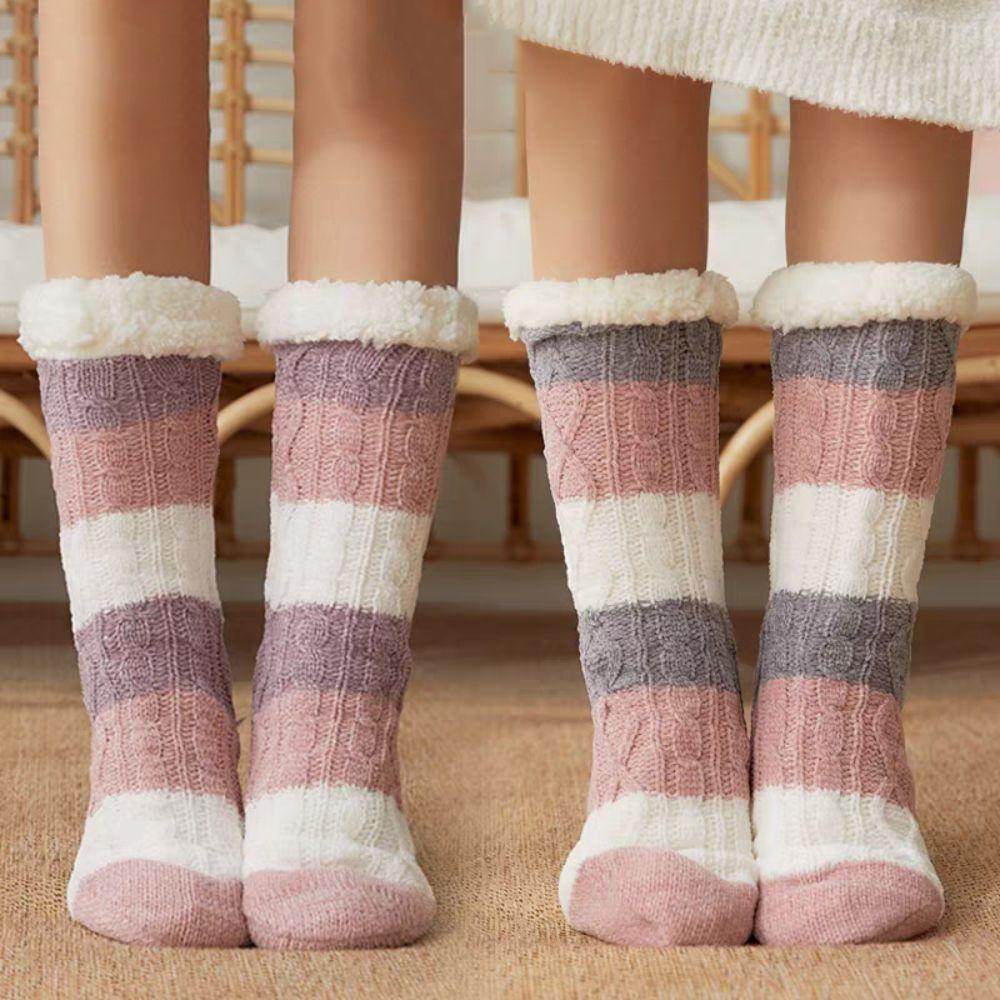 Fried Dough Twist Coral Fleece Socks Plush Winter Floor Socks Stripe Fleece Socks Fall Winter