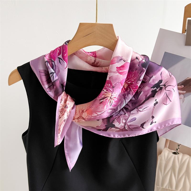 70 см Маленький квадратный платок Имитация шелка Шелковый платок Головной платок Весна и лето Древний стиль Шелковый платок с принтом аромата Профессиональный платок