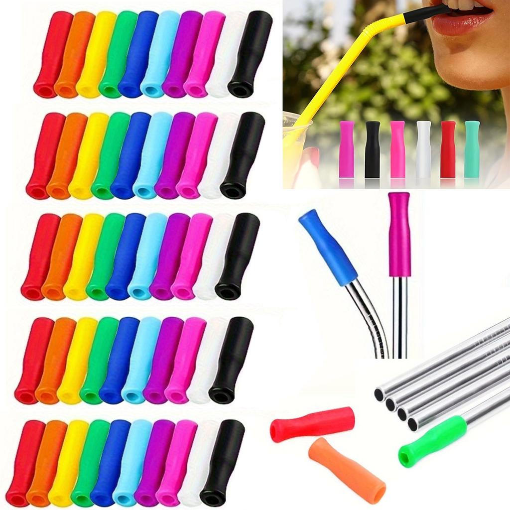 50pcs Reusable Straw Tips,Multi-Colored Covers for 6mm Wide Stainless Steel Straws
