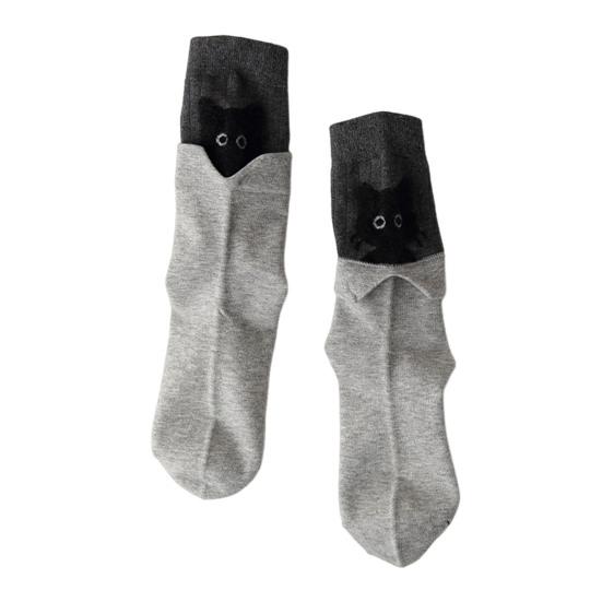 1 Pair Cartoon Cat Socks Autumn Winter Moisture Wicking Knitted Mid-calf Stretch Men Women Kitten Socks Sports Casual Cotton Crew Socks