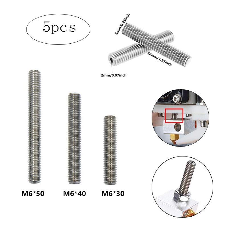5pcs 3D Printer M6 30/40/50mm MK8 Thermal Broken Throat Stainless Steel for 1.75mm and 3.00mm Jacket Steel with PTFE Pipe