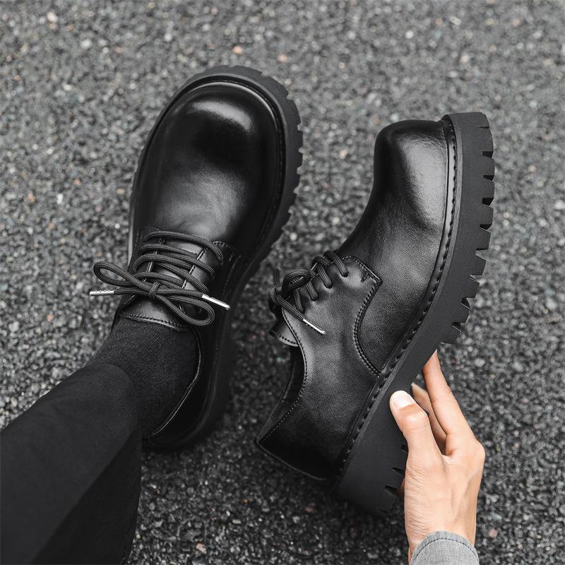 Кожаные туфли мужские осенние новые черные на платформе с инструментами, повседневные туфли-дерби в британском стиле в стиле ретро 2036-J