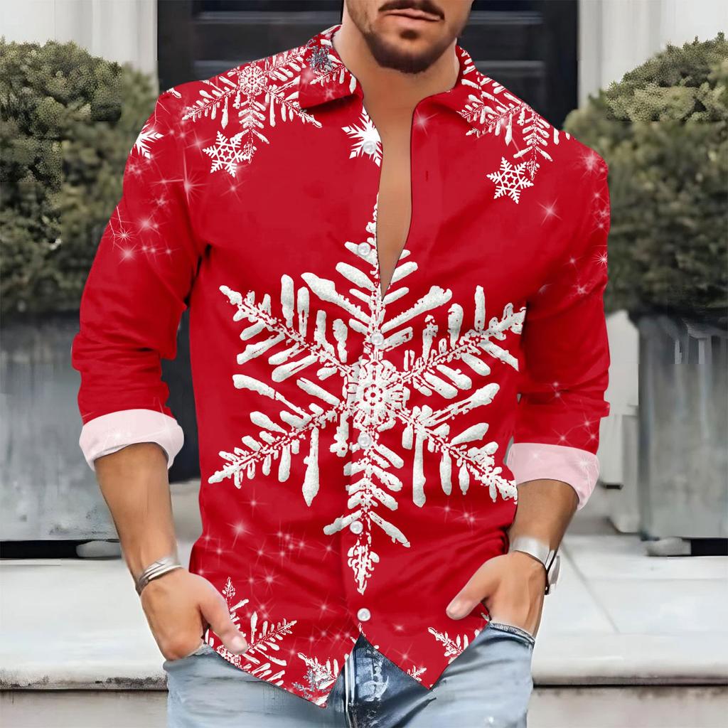 Men'S Christmas Casual Loose Fitting Long Sleeved Printed Shirt