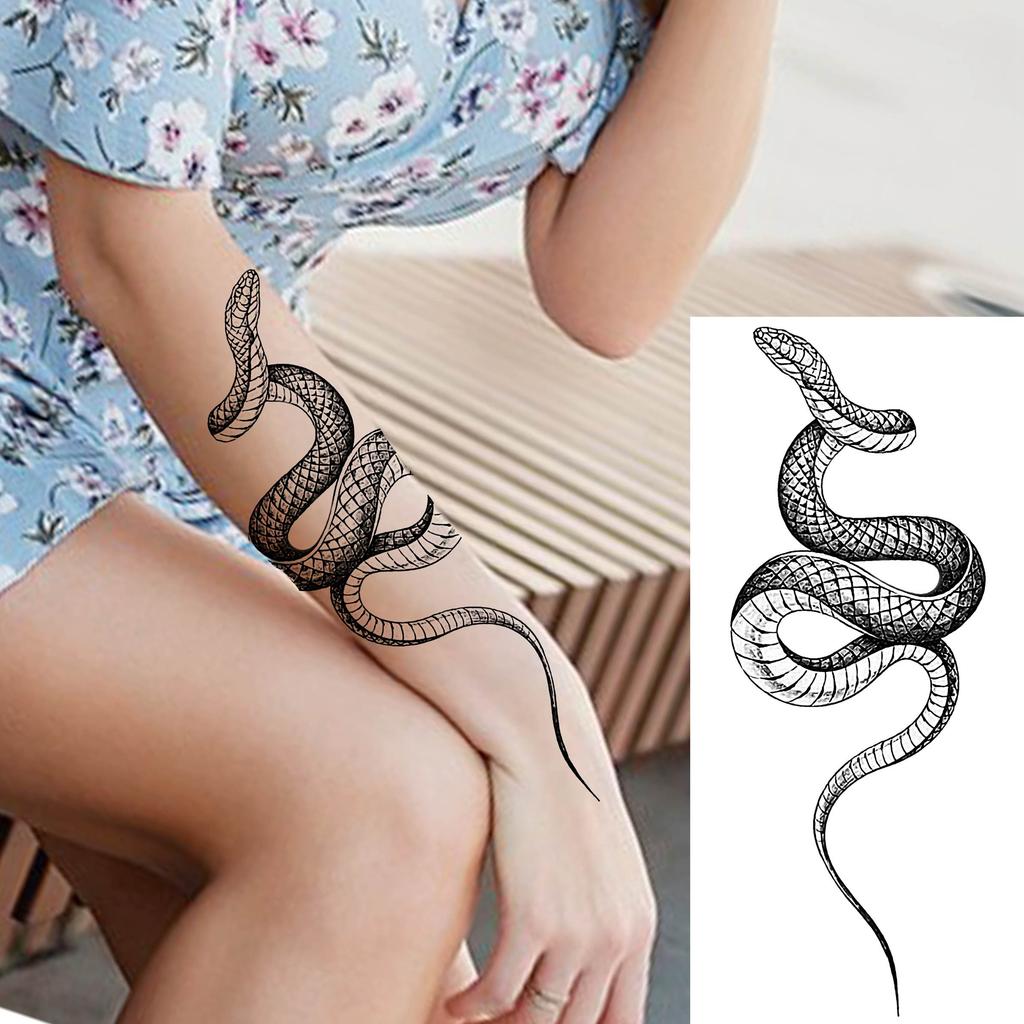 1 Sheet Snake Temporary Tattoos For Women Men Arm Leg Forearm Body Adults Rose Fake Flower Tattoo Sticker Waterproof Covers Up