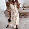 Long Sexy Dress Hollow Out Lace Women Spaghetti Strap Large Hem Dress for Banquet