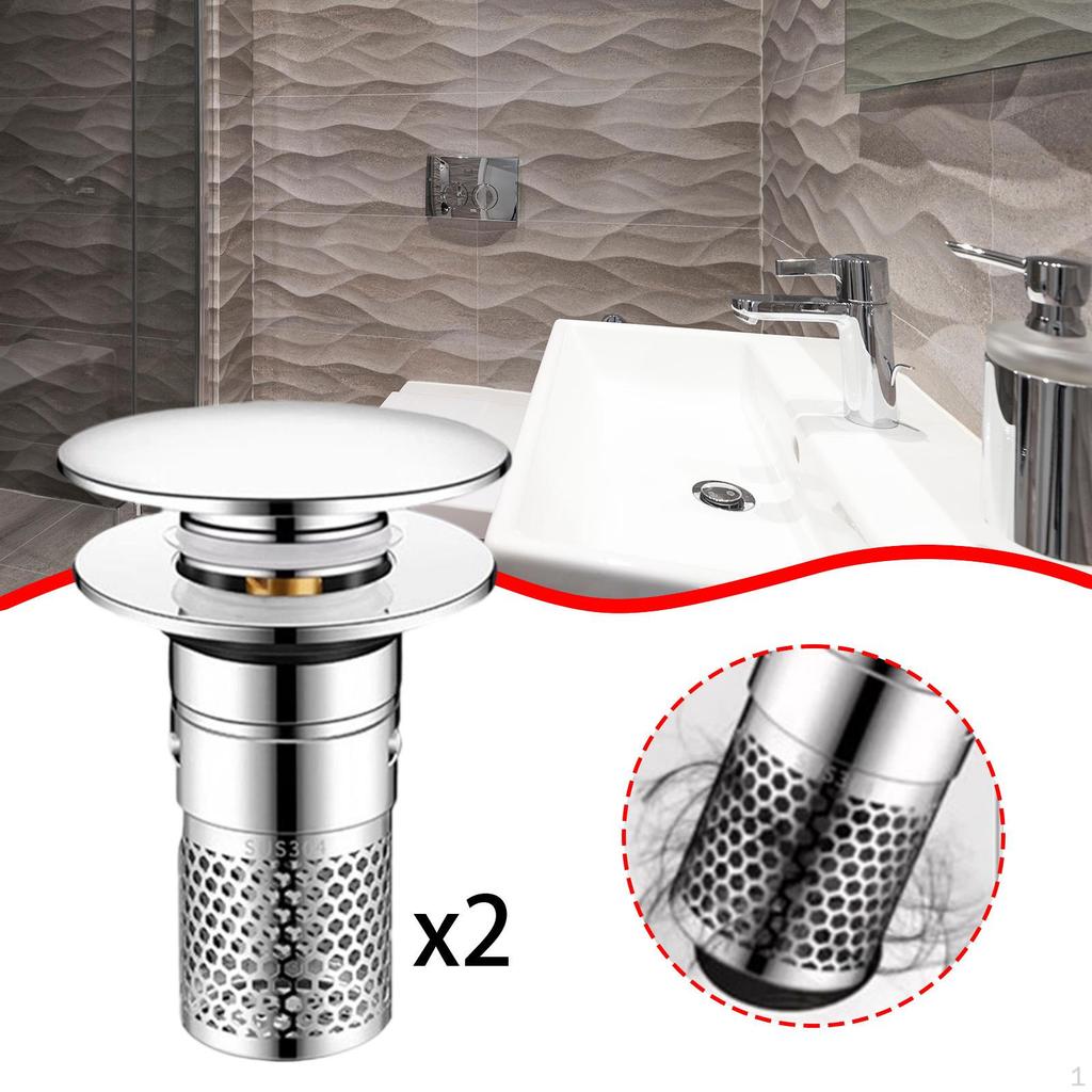 2 Pieces Bathroom Sink Stoppers Drain Strainer Anti Clogging Convenient Removable Basket for