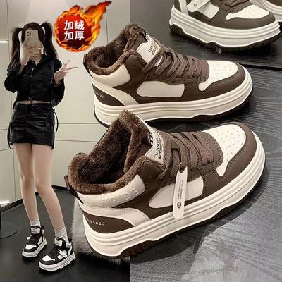 Женские кроссовки с высоким верхом, новый кампусный стиль, повседневная спортивная обувь, зимние бархатные теплые хлопковые туфли на платформе, нескользящие туфли для скейтборда
