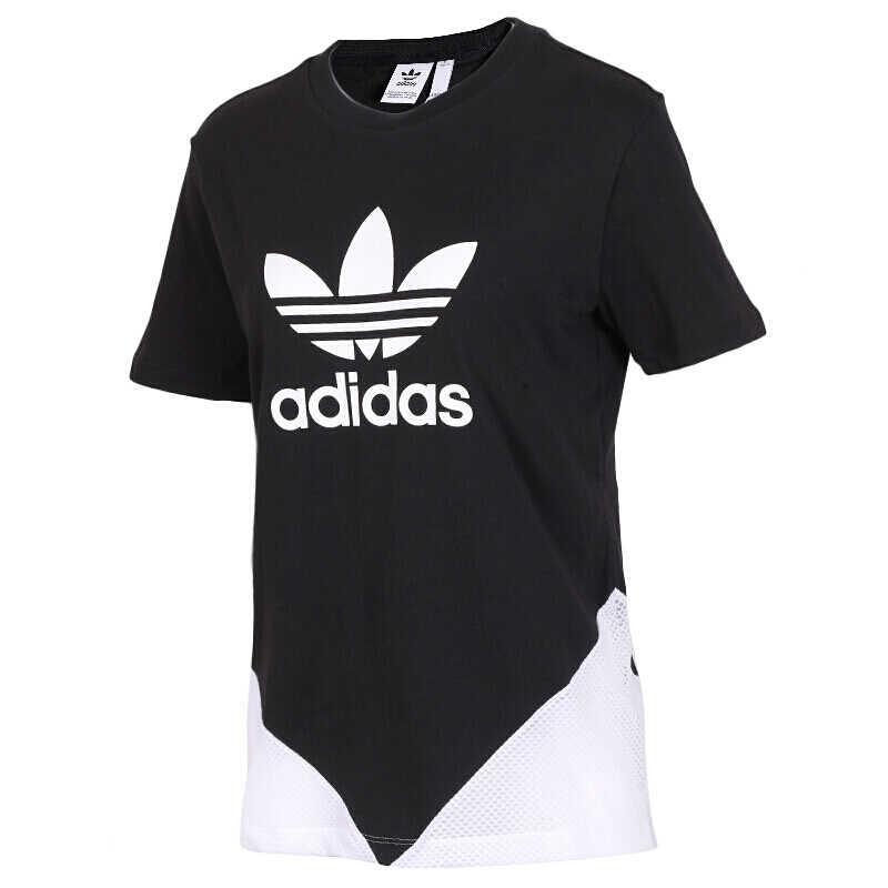 adidas Футболка женская с коротким рукавом и круглым вырезом, с цветным блоком логотипа, дышащая, впитывающая пот, черная CY7367