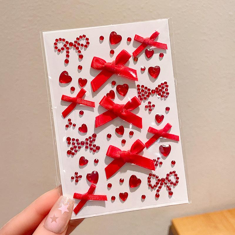 Sweet Bow Heart Shape Scrapbook Sticker Cute Creative Design Rhinestone DIY Decor Kpop Photocard Journaling Cute Kids Gift
