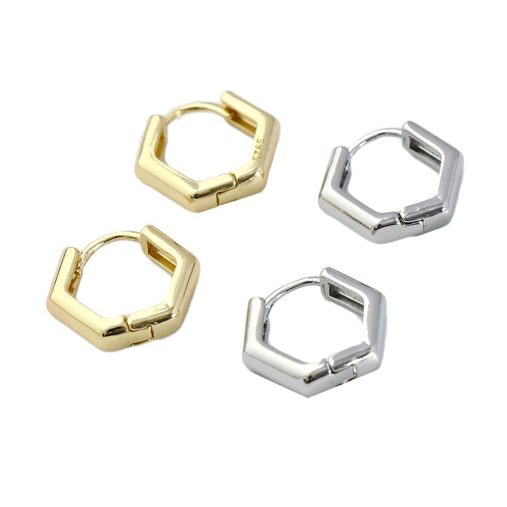 Gold Color Geometric Polygon Glossy Fashion Jewelry Square Earrings Ear Studs Hexagon Hoop Earrings