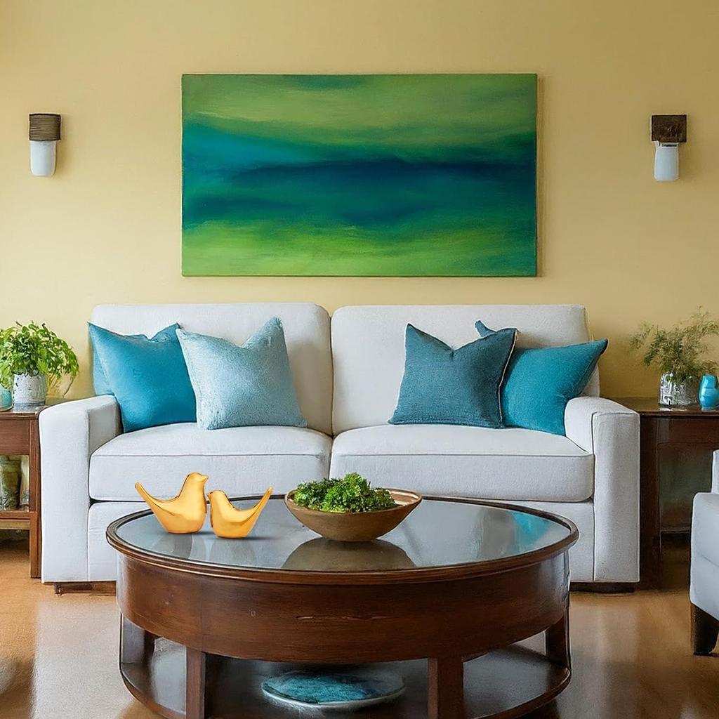 Ceramic Golden Blessing Birds Figurine for Home Decor | Living Room, Bedroom, Office Desk, Cabinets (Pack of 2, Golden)