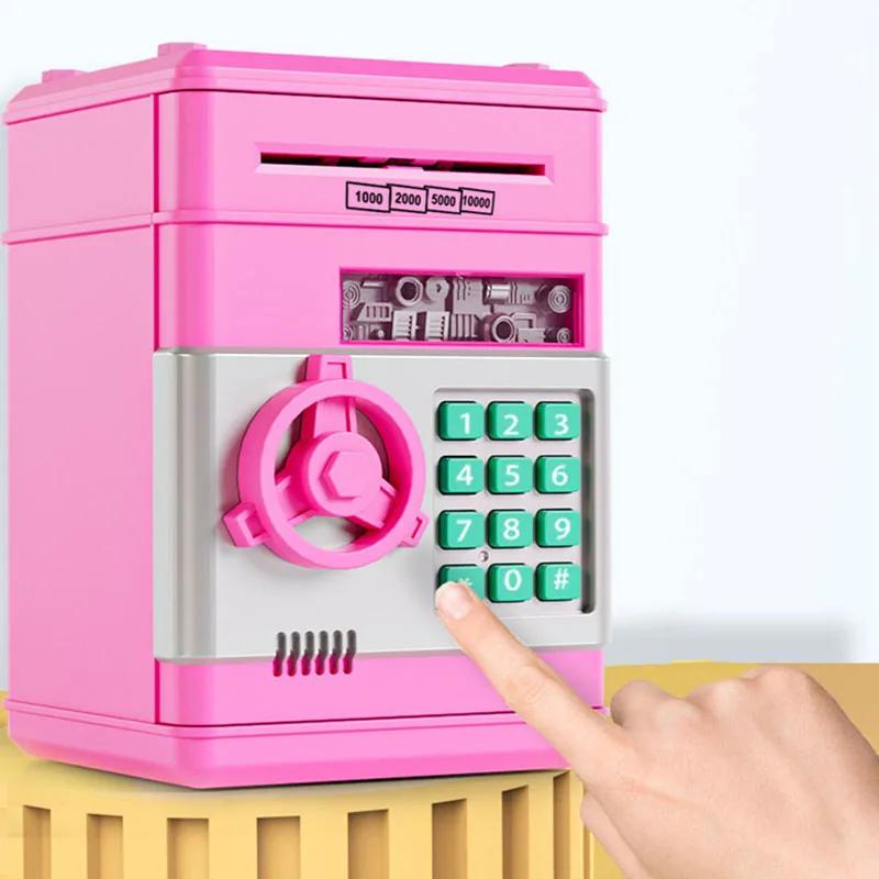 Children's ATM Safe Automatic Mini Piggy Bank Fall-proof Safe Coin Deposit Bank Anti-theft Counter Code Key Lock Toy Gifts