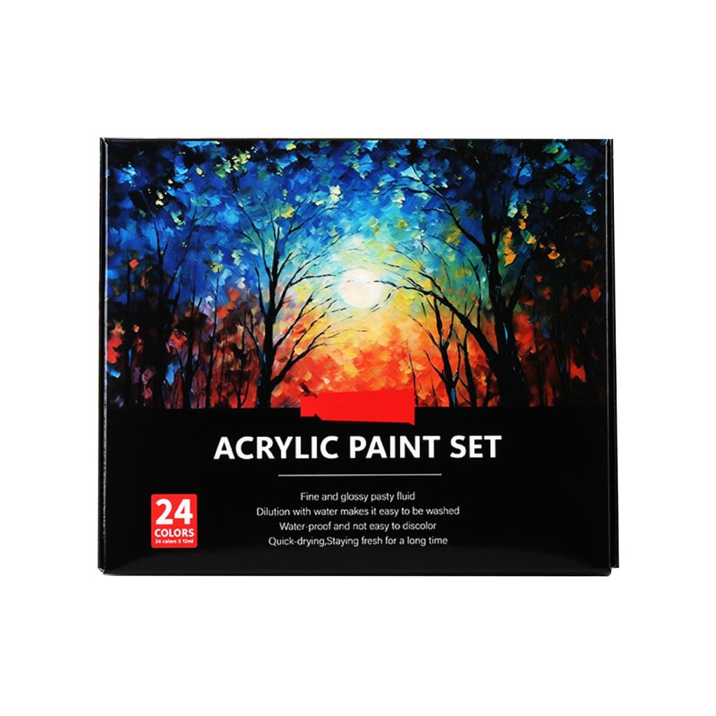 Acrylic Paint Set - 24 Colors 12ml For Canvas Fabric Leather Easter Egg Wood Ceramic Glass Art Craft Painting
