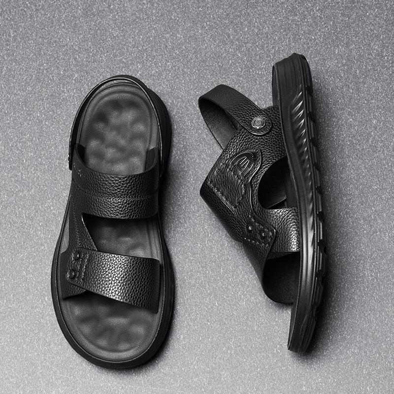 Fashion Leisure Walk Men's Leather Sandals Comfortable Summer Slippers Versatile Fashion Beach Flats Outdoor Wading Aqua Shoes Slippers