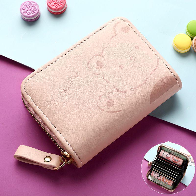 Women's Cute Cartoon Mini Card Holder Wallet - Multi-Slot, Zipper, Japanese/Korean Style, 2025 New