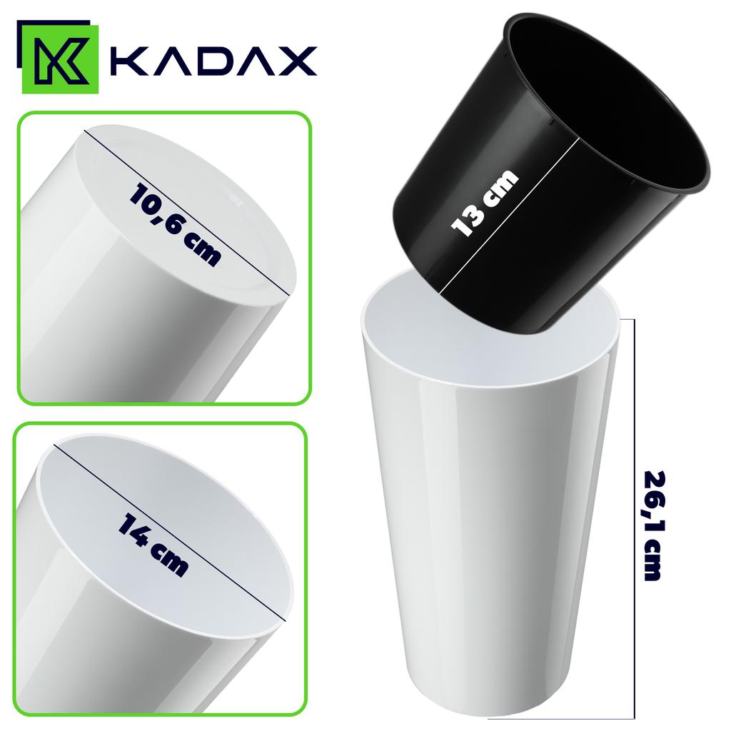 KADAX Doniczka Donica Na Kwiaty 26cm Osłonka Z Wkładem Kwietnik Plastikowa Biała