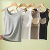 Женский топ-майка без рукавов с широкими бретелями и встроенным бюстгальтером с мягкой подкладкой