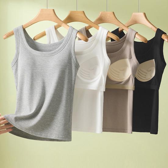 Женский топ-майка без рукавов с широкими бретелями и встроенным бюстгальтером с мягкой подкладкой