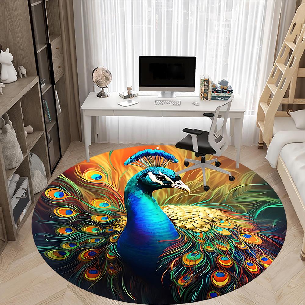 1pc Peacock Feather Art Chair Carpet for Office Non-Slip, Machine Washable Rug for Office, Room - Holiday Decor, Machine Made yy251016171