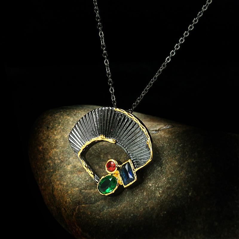 Уникальное модное ожерелье-подвеска в виде веера из листьев гинкго, черно-золотого цвета, с цирконом, из серебра 925 пробы, женское ювелирное украшение, подарок для вечеринки