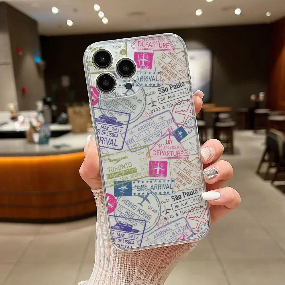Нью-Йорк Лондон Наклейки Этикетки Чехол для Телефона Для iPhone 16 15 14 13 12 11 Pro Max X XR XS 7 8 14 15 16 Plus Прозрачный Мягкий Чехол