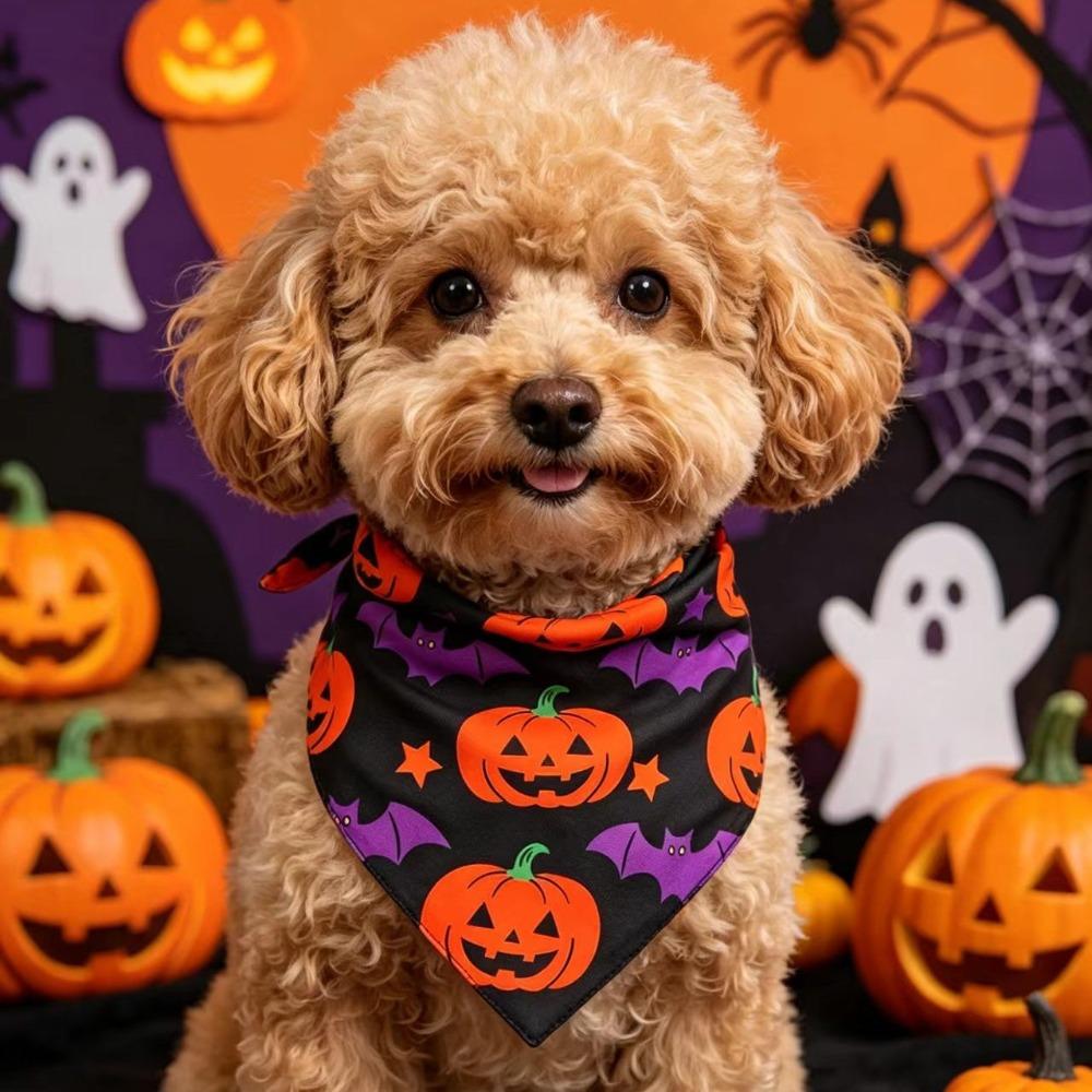 Spider Bat Pattern Pet Halloween Bandana Pumpkin Ghost Print Dog Holida Bibs Photo Props