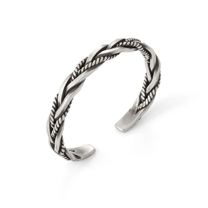 ANENJERY Women'S Fashion Jewelry Woven Twist Texture Bangles For Women Men Vintage Thai Silver Korean Vintage Bracelet Jewelry