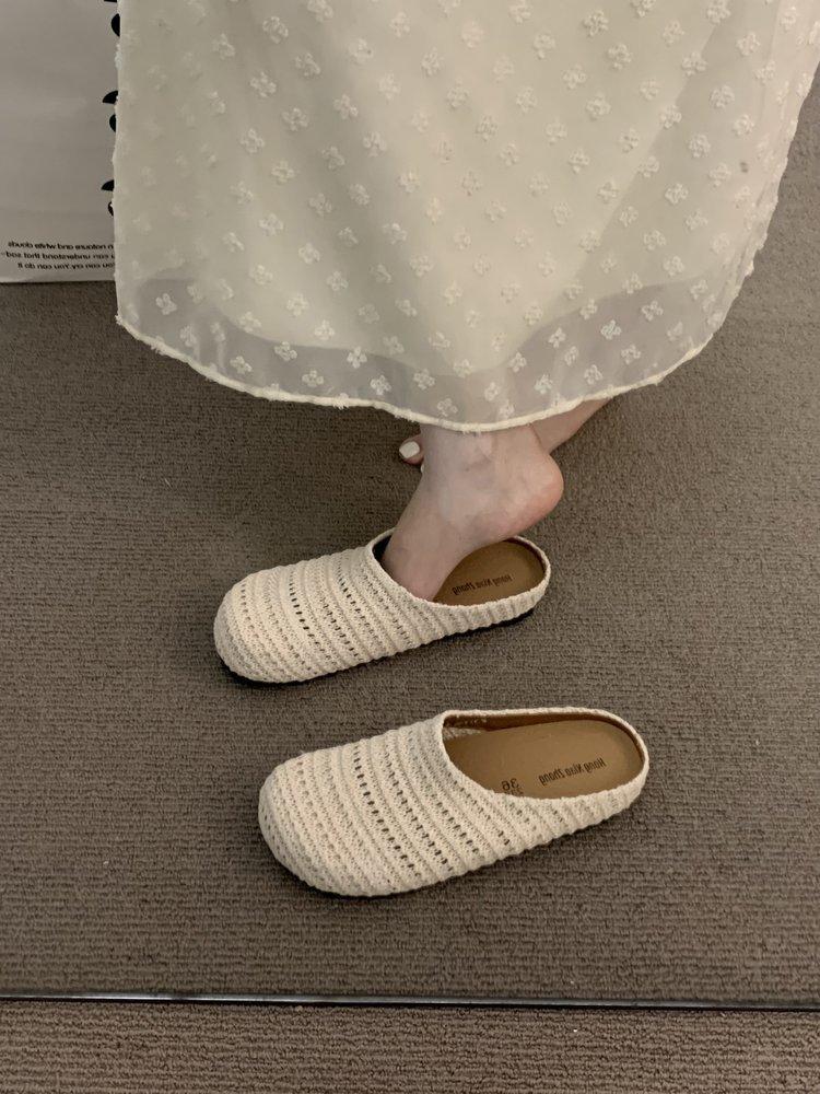 Французская нишевая плетеная вручную ажурная дышащая сумка, домашние тапочки-полушлепанцы, женская летняя обувь, римский стиль, толстая подошва, обувь Boken