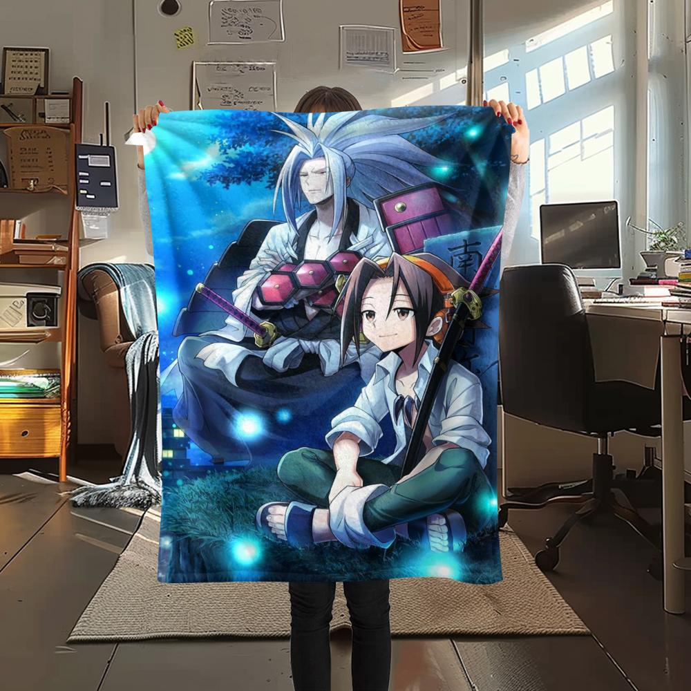 1PC SHAMAN KING Print Flannel Blanket, High quality Comfortable for All Seasons, Home Decor, Warmth and Comfort, Perfect for Christmas Gifts
