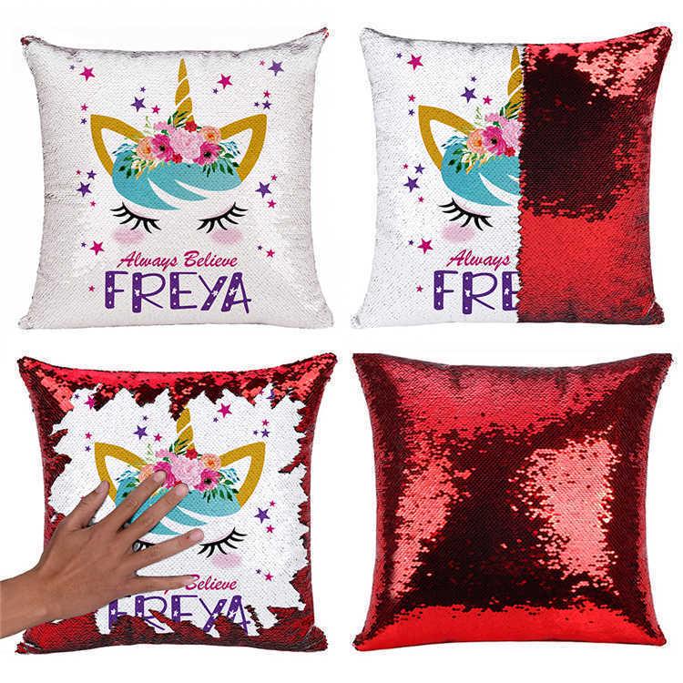 Reversible Color Changing Pillow Case Personalised Unicorn Sequin Cushion Cover Reveal Glitter Pillow with Sequins