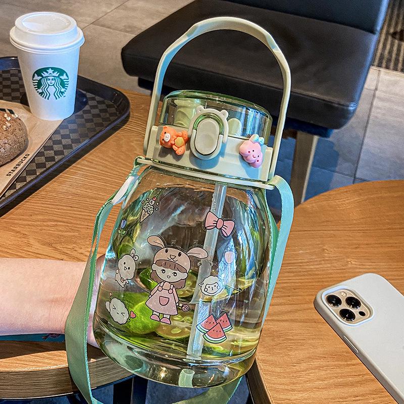 Стильная спортивная бутылка для воды большой емкости для девочек — дизайн Big Belly с трубочкой, идеально подходит для лета и активного отдыха на свежем воздухе