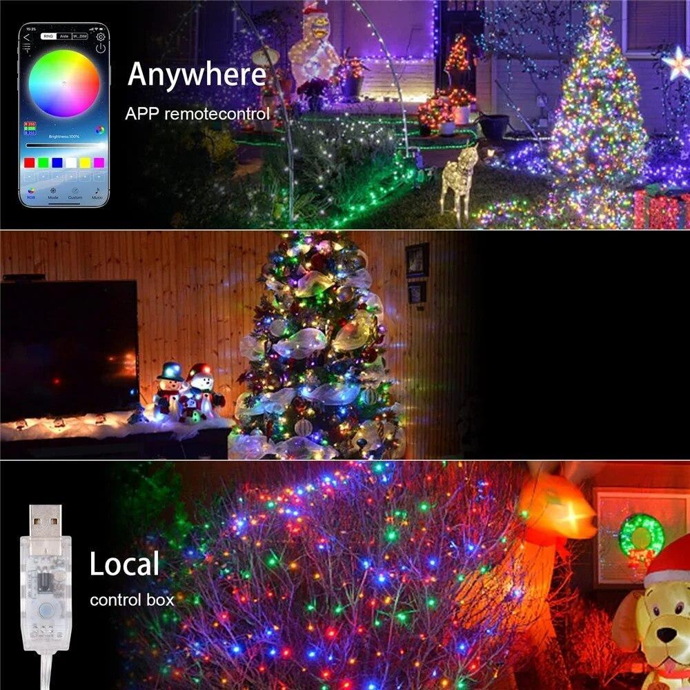 Умный USB Bluetooth App Control LED гирлянда водонепроницаемая наружная гирлянда для вечеринки, рождественской елки, свадебного декора