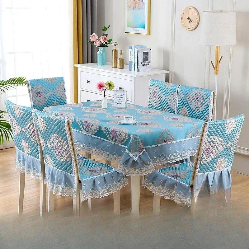 Волнистый кружевной чехол на стул с цветочным узором, утолщенная тканевая подушка для обеденного стола, европейский стиль, большой скатерть с цветком, чехол на стул
