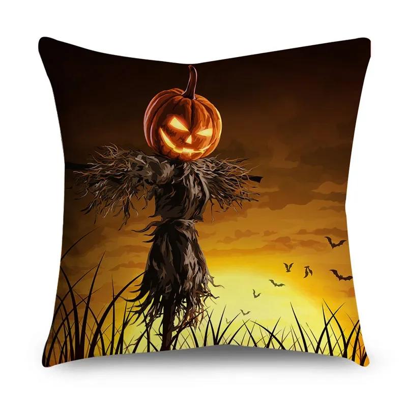 Halloween Horror Pumpkin Bat Print Pattern Cushion Cover Home Living Room Sofa Decoration Polyester Zipper Pillow