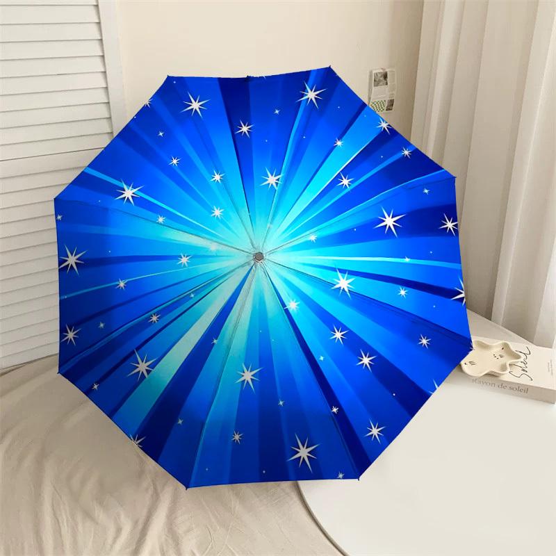 1PC Blue Stars Umbrella-8-Rib Reinforced, Automatic Open, Lightweight & Durable, Cute Fashion Accessory for Outdoor-W114
