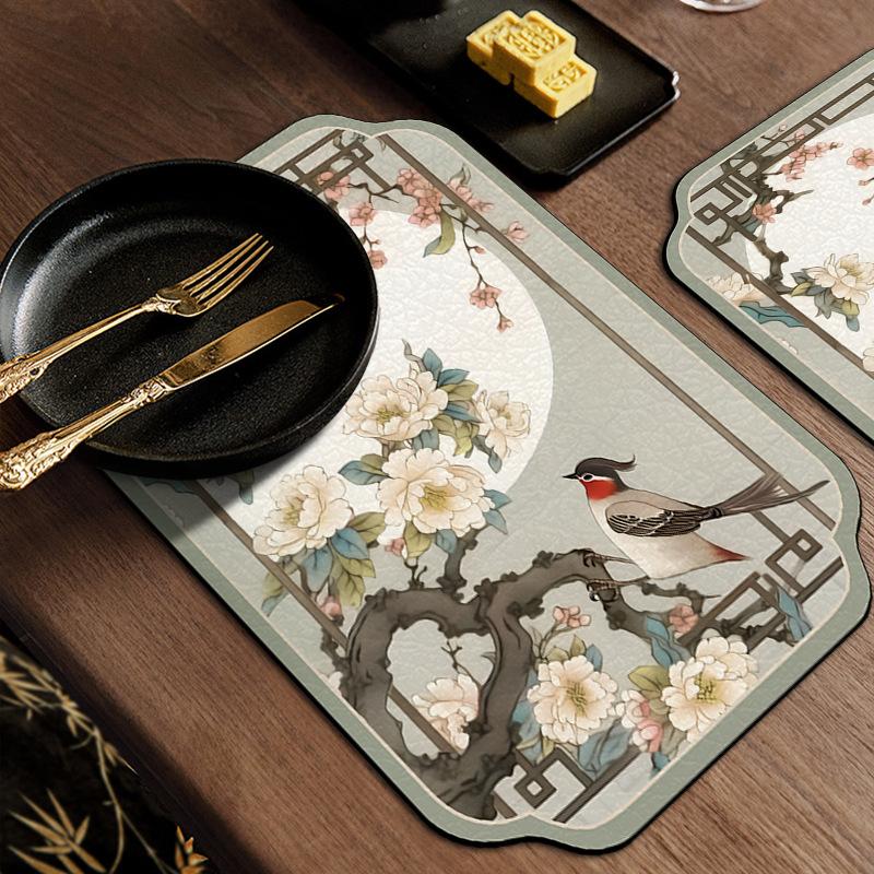 Vintage Leather Placemat PVC Absorbent Mat Insulated Table Bowl Mat Non-slip Drain Mat Kitchen Bar Water Cup Table Mat